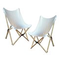 Grilltown Canvas & Bamboo Butterfly Chair - White - 2 Piece Set GR2527576